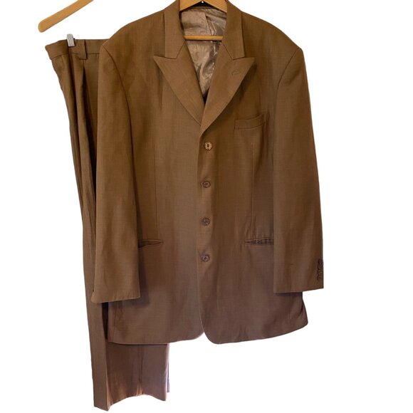 Men's Stacy Adams Brown 2 Piece Suit Set Coat 44/ Pants 44